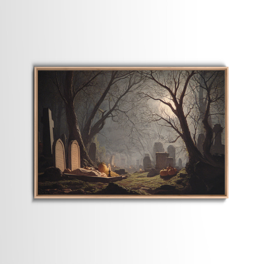 The Moonlit Cemetery, Gothic Nightmare Art, Landscape Wall Art, Macabre Wall Art, Canvas Print, Halloween Wall Art, Halloween Decor