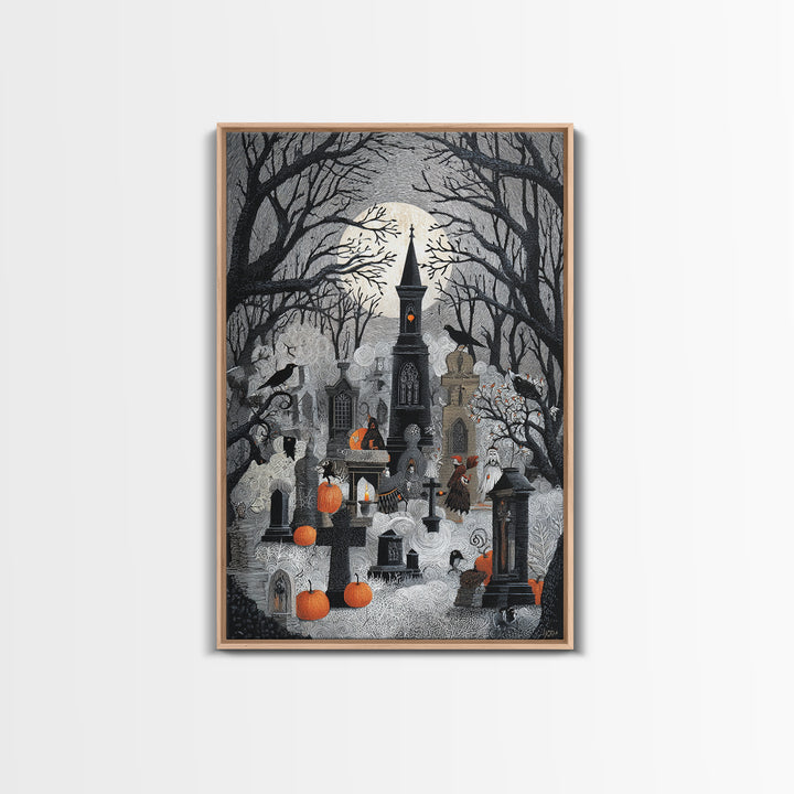 The Moonlit Cemetery, Victorian Macabre Art, Vertical Wall Art, Dark Fantasy Wall Art, Canvas Print, Halloween Wall Art
