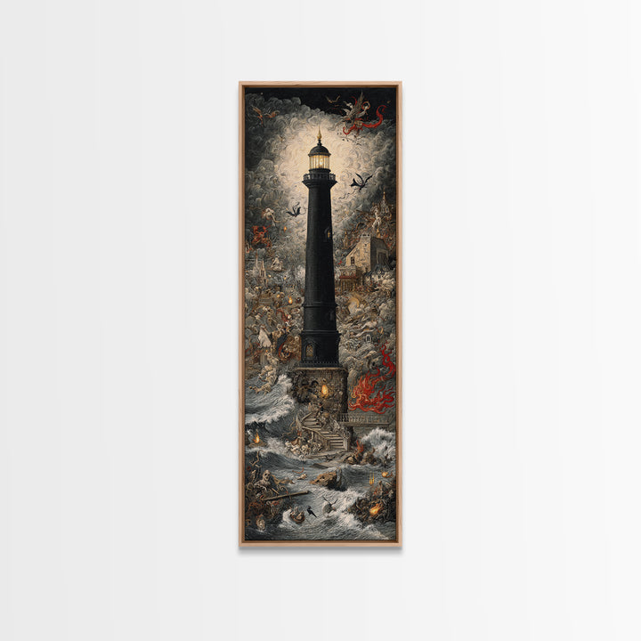 The Cursed Lighthouse, Medieval Grotesque Art, Tall Narrow Wall Art, Gothic Horror Wall Art, Canvas Print, Halloween Wall Art