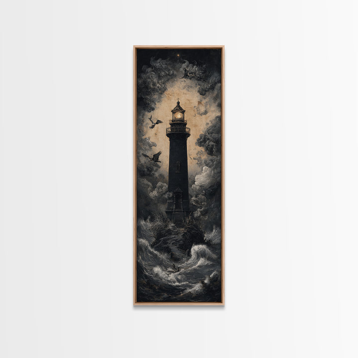 The Cursed Lighthouse, Dark Romantic Horror Art, Tall Narrow Wall Art, Macabre Wall Art, Framed Canvas Print, Halloween Wall Art