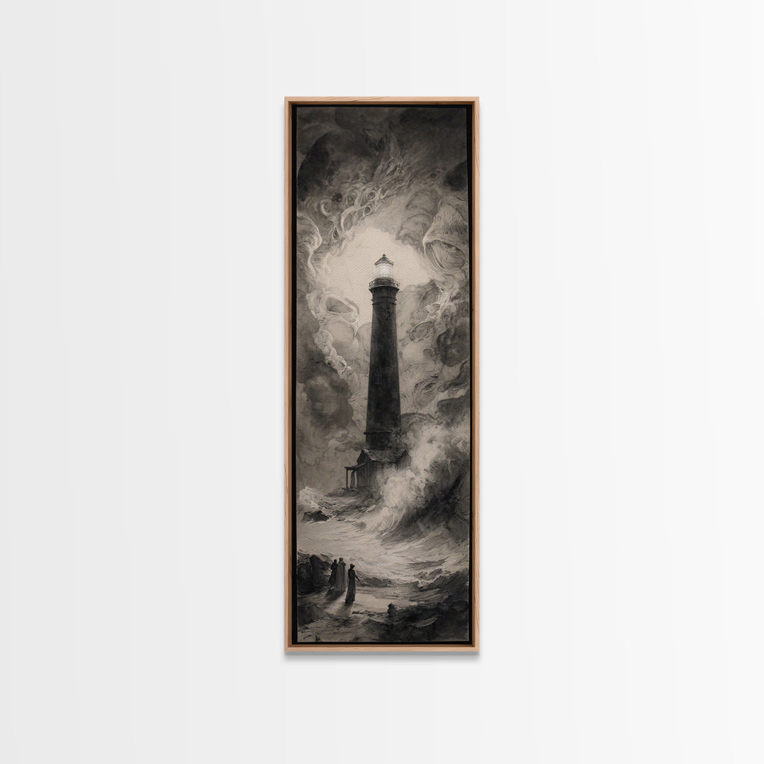 The Cursed Lighthouse, Symbolist Dream Art, Tall Narrow Wall Art, Macabre Wall Art, Framed Canvas Print, Halloween Wall Art