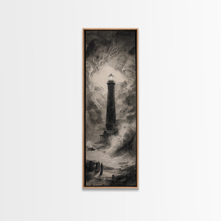 The Cursed Lighthouse, Symbolist Dream Art, Tall Narrow Wall Art, Macabre Wall Art, Framed Canvas Print, Halloween Wall Art