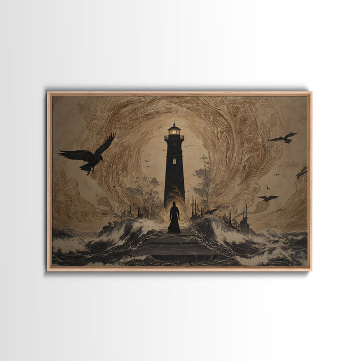 The Cursed Lighthouse, Symbolist Gothic Landscape, Landscape Wall Art, Dark Fantasy Wall Art, Canvas Print, Halloween Wall Art