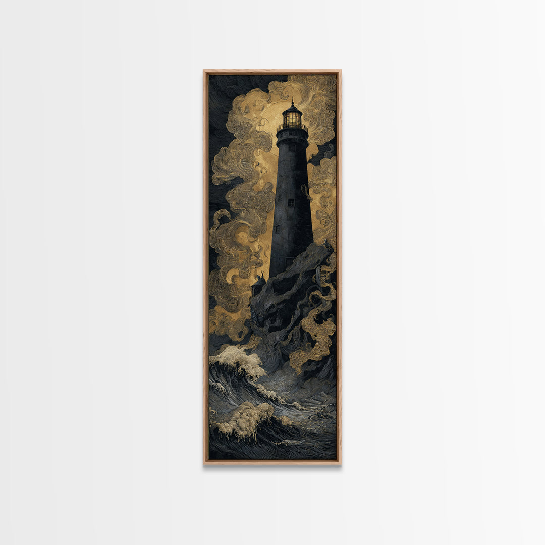 The Cursed Lighthouse, Dark Symbolist Art, Tall Narrow Wall Art, Macabre Wall Art, Canvas Print, Halloween Wall Art
