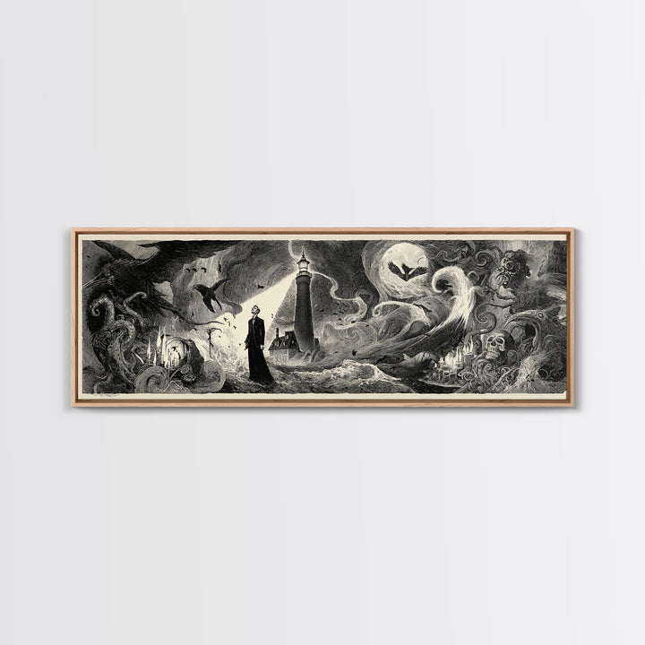 The Cursed Lighthouse, Expressionist Nightmare Art, Extra Wide Wall Art, Dark Fantasy Wall Art, Canvas Print, Halloween Wall Art