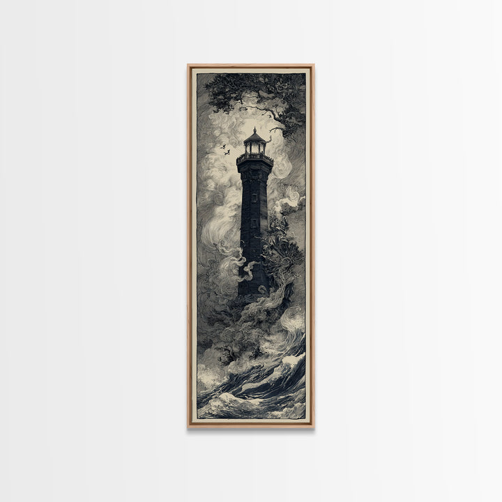 The Cursed Lighthouse, Gothic Storybook Art, Tall Narrow Wall Art, Macabre Wall Art, Canvas Print, Halloween Wall Art