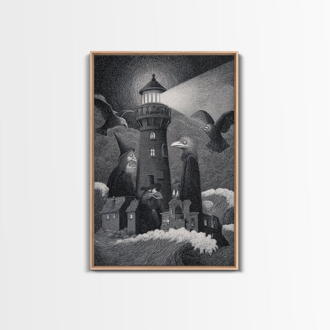 The Cursed Lighthouse, Victorian Macabre Art, Vertical Wall Art, Gothic Horror Wall Art, Framed Canvas Print, Halloween Wall Art