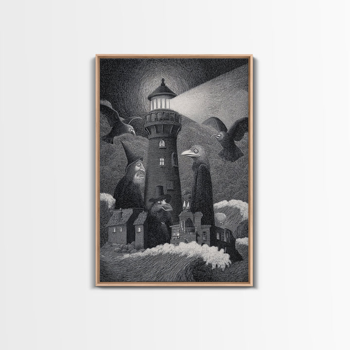 The Cursed Lighthouse, Victorian Macabre Art, Vertical Wall Art, Gothic Horror Wall Art, Framed Canvas Print, Halloween Wall Art