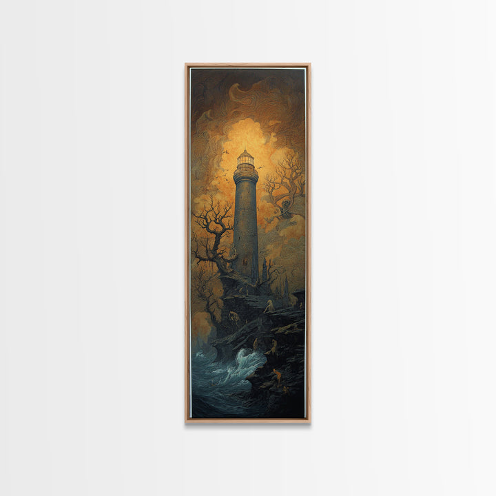 The Cursed Lighthouse, Surreal Apocalyptic Art, Tall Narrow Wall Art, Gothic Horror Wall Art, Framed Canvas Print
