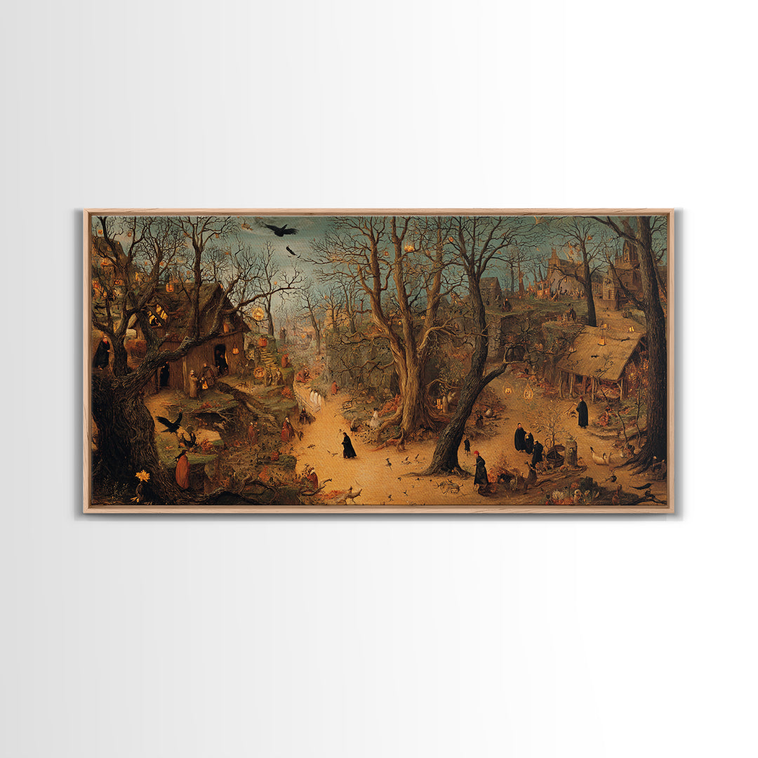 The Witch'S Forest, Northern Renaissance Horror, Wide Panoramic Art, Gothic Horror Wall Art, Framed Canvas Print