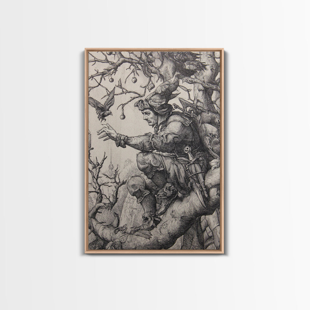 The Witch'S Forest, Renaissance Engraving Art, Vertical Wall Art, Macabre Wall Art, Framed Canvas Print, Halloween Wall Art