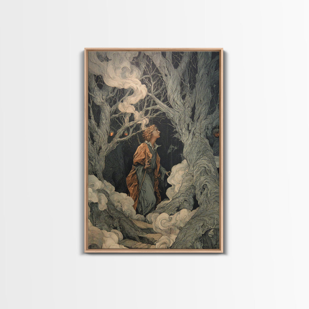 The Witch'S Forest, Visionary Gothic Art, Vertical Wall Art, Dark Halloween Decor, Framed Canvas Print, Halloween Wall Art