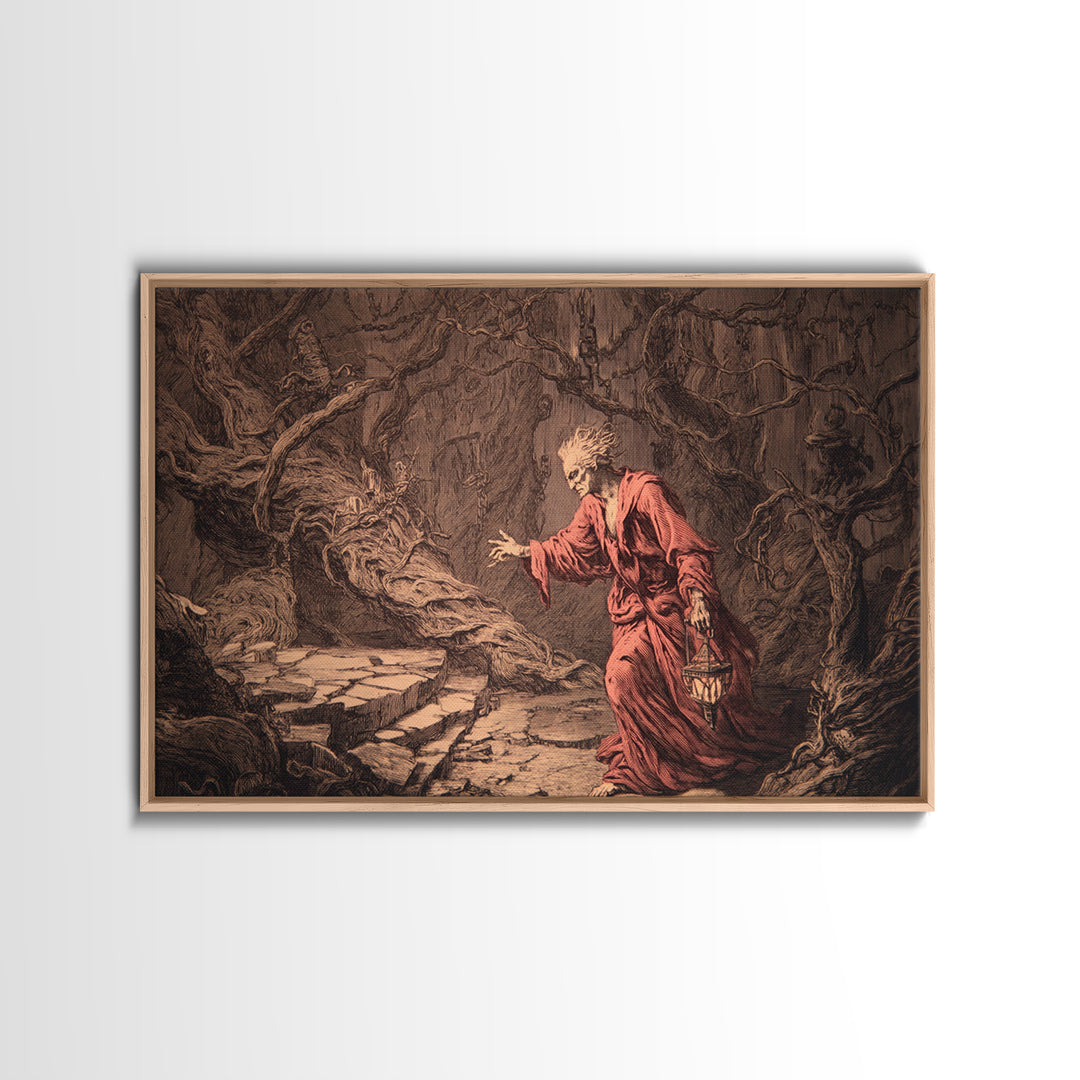 The Witch'S Forest, Architectural Etching Art, Landscape Wall Art, Dark Fantasy Wall Art, Framed Canvas Print