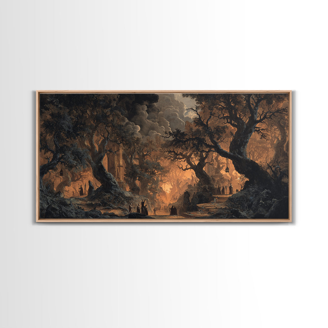 The Witch'S Forest, Apocalyptic Romantic Art, Wide Panoramic Art, Gothic Horror Wall Art, Canvas Print, Halloween Wall Art