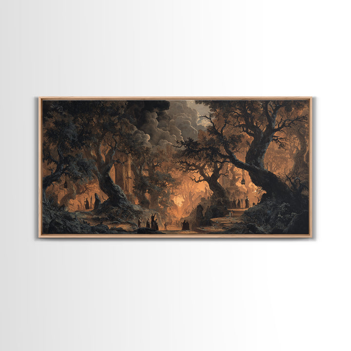 The Witch'S Forest, Apocalyptic Romantic Art, Wide Panoramic Art, Gothic Horror Wall Art, Canvas Print, Halloween Wall Art