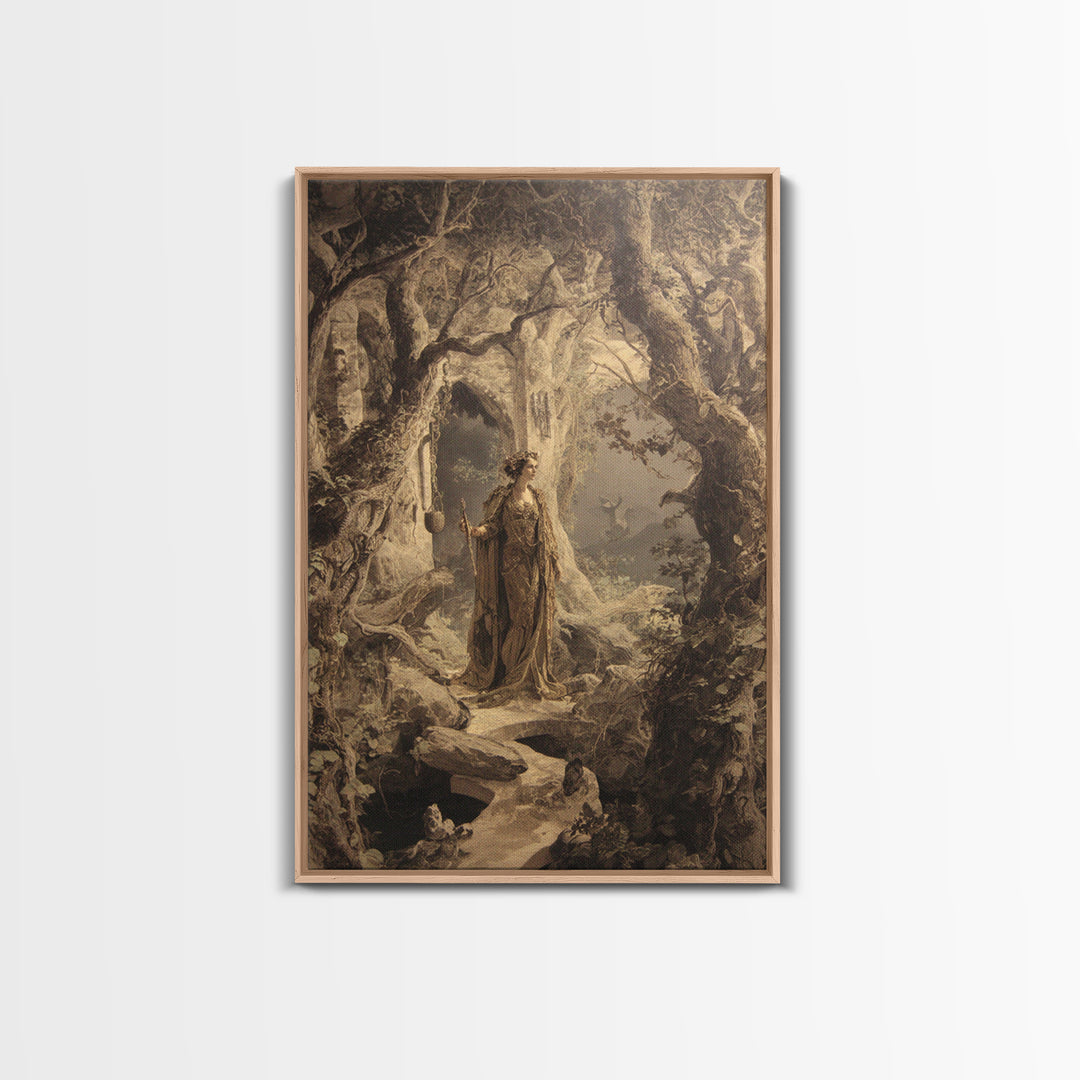 The Witch'S Forest, Ornate Symbolist Art, Vertical Wall Art, Dark Fantasy Wall Art, Framed Canvas Print, Halloween Wall Art