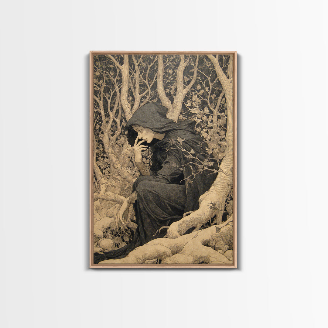 The Witch'S Forest, Symbolist Death Art, Vertical Wall Art, Gothic Horror Wall Art, Canvas Print, Halloween Wall Art