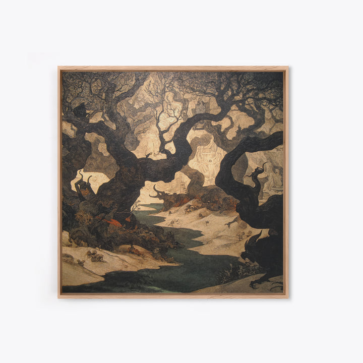 The Witch'S Forest, Dark Symbolist Art, Square Wall Art, Gothic Horror Wall Art, Framed Canvas Print, Halloween Wall Art