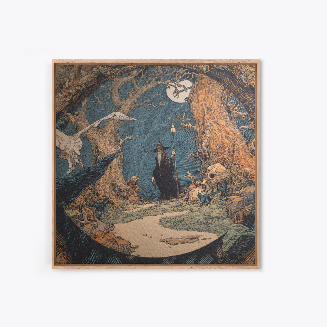 The Witch'S Forest, Symbolist Etching Art, Square Wall Art, Dark Fantasy Wall Art, Canvas Print, Halloween Wall Art, Spooky Wall Decor