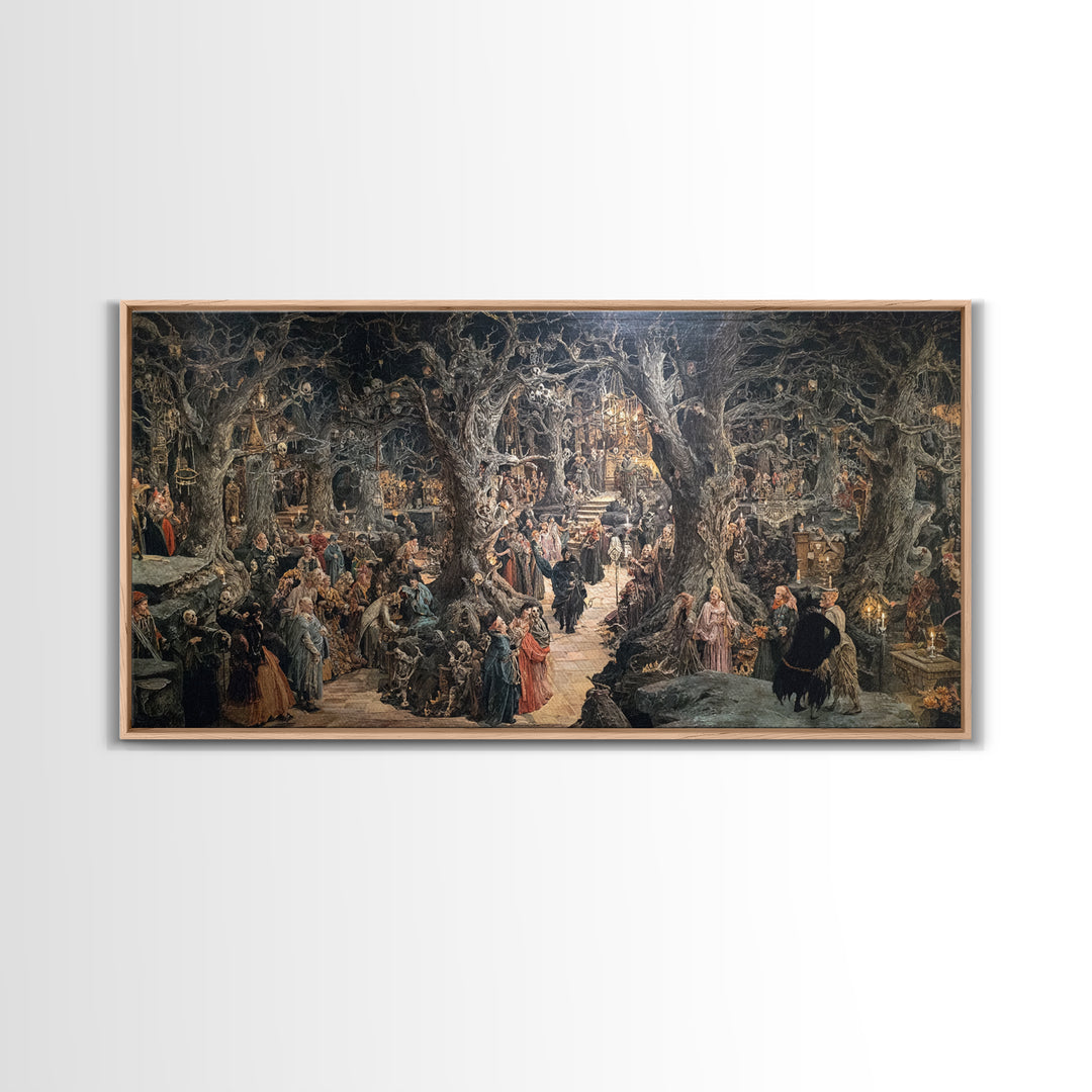 The Witch'S Forest, Grotesque Carnival Art, Wide Panoramic Art, Dark Fantasy Wall Art, Framed Canvas Print, Halloween Wall Art