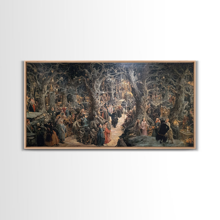 The Witch'S Forest, Grotesque Carnival Art, Wide Panoramic Art, Dark Fantasy Wall Art, Framed Canvas Print, Halloween Wall Art