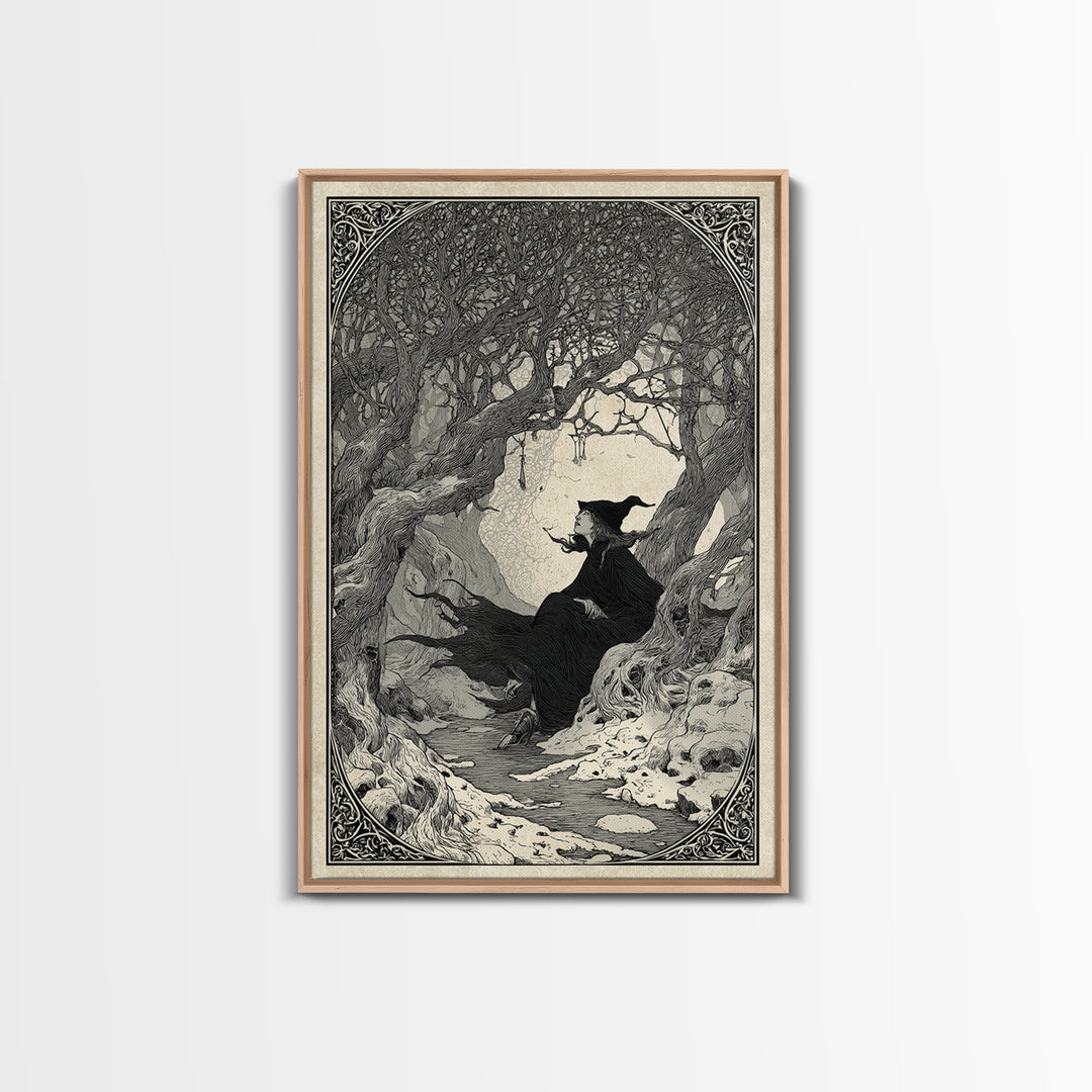 The Witch'S Forest, Decadent Line Art, Vertical Wall Art, Macabre Wall Art, Canvas Print, Halloween Wall Art, Gothic Home Decor