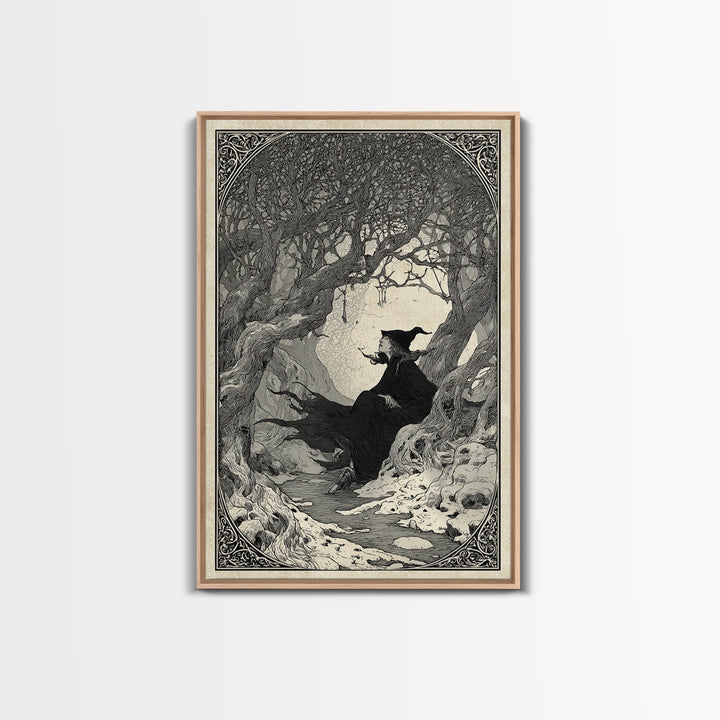 The Witch'S Forest, Decadent Line Art, Vertical Wall Art, Macabre Wall Art, Canvas Print, Halloween Wall Art, Gothic Home Decor