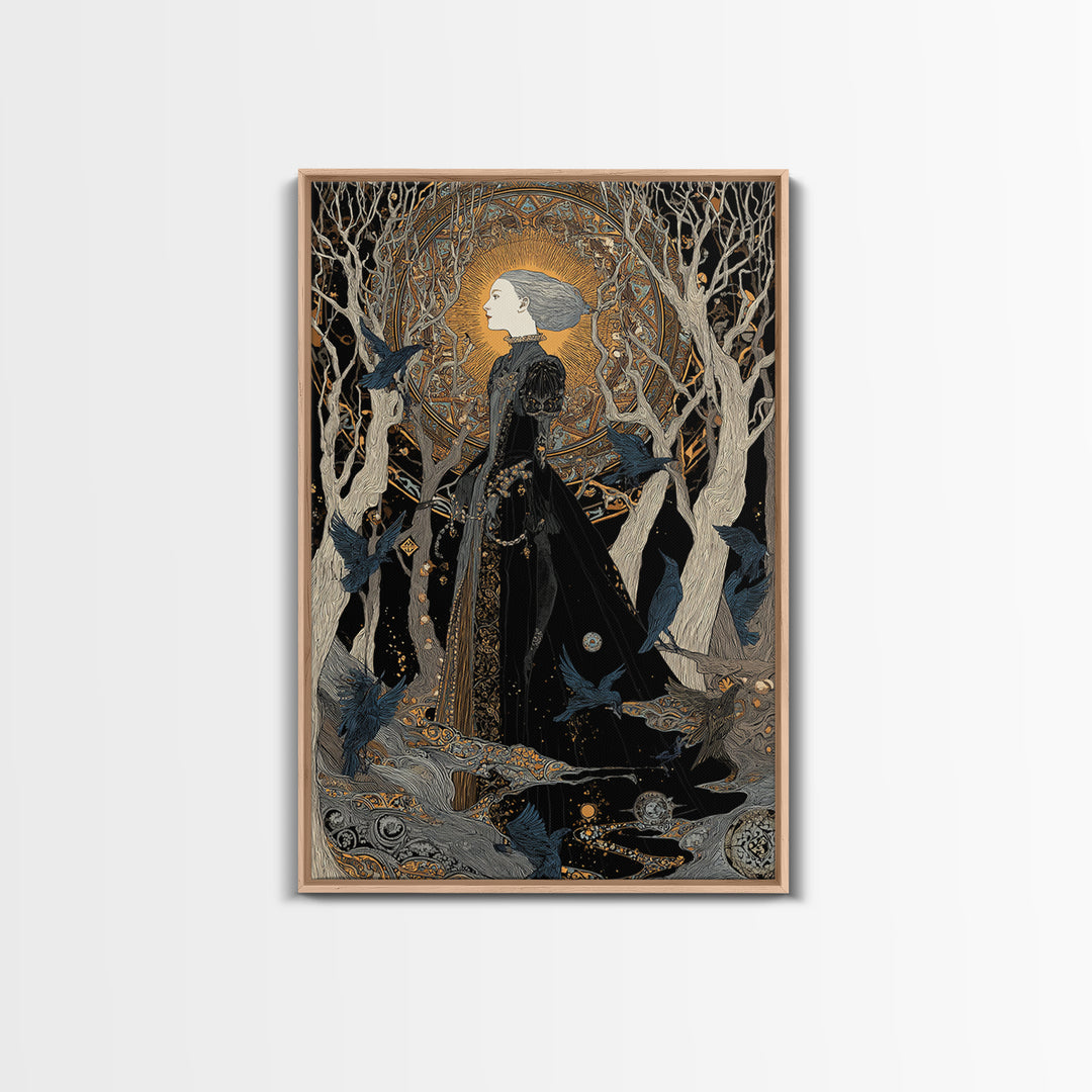 The Witch'S Forest, Stained Glass Gothic Art, Vertical Wall Art, Dark Halloween Decor, Framed Canvas Print, Halloween Wall Art