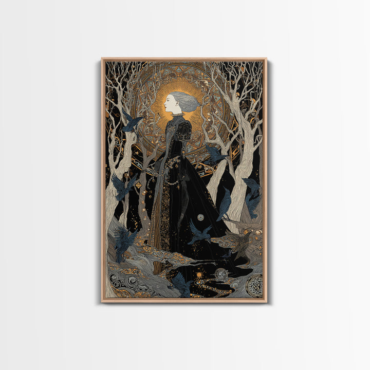 The Witch'S Forest, Stained Glass Gothic Art, Vertical Wall Art, Dark Halloween Decor, Framed Canvas Print, Halloween Wall Art