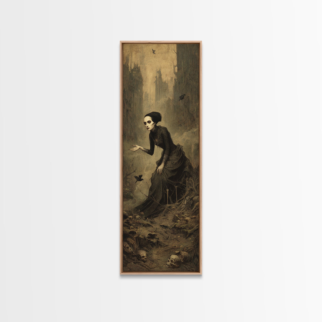 The Witch'S Forest, Surreal Apocalyptic Art, Tall Narrow Wall Art, Gothic Horror Wall Art, Framed Canvas Print, Halloween Wall Art