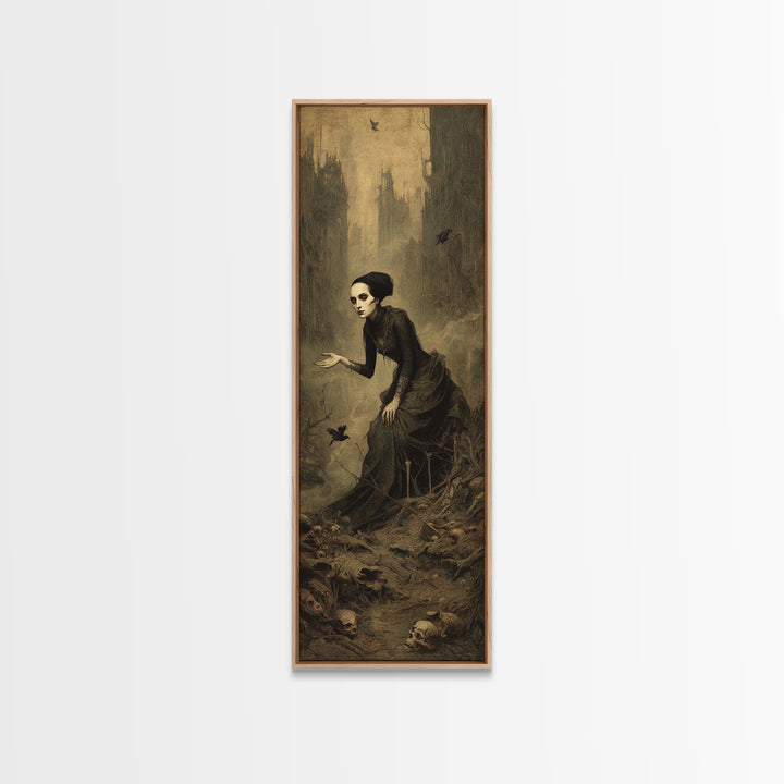 The Witch'S Forest, Surreal Apocalyptic Art, Tall Narrow Wall Art, Gothic Horror Wall Art, Framed Canvas Print, Halloween Wall Art