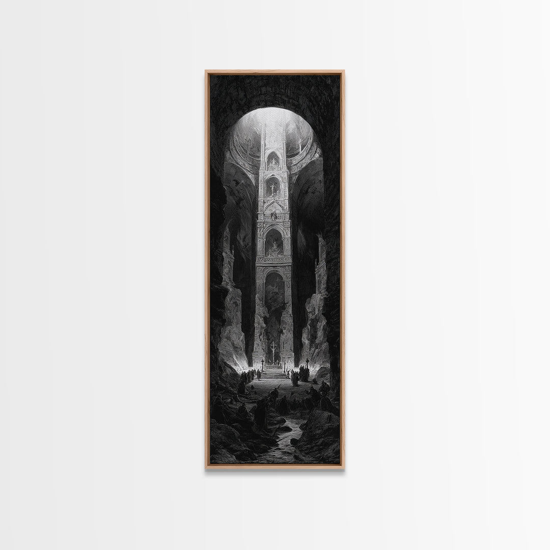 The Forgotten Crypt, Gothic Engraving Art, Tall Narrow Wall Art, Gothic Horror Wall Art, Framed Canvas Print, Halloween Wall Art