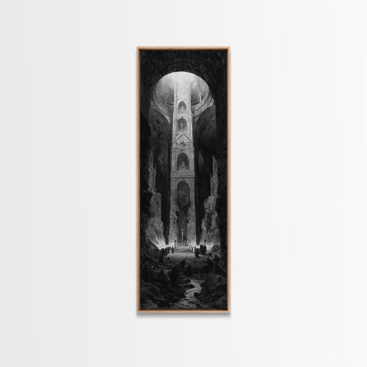 The Forgotten Crypt, Gothic Engraving Art, Tall Narrow Wall Art, Gothic Horror Wall Art, Framed Canvas Print, Halloween Wall Art