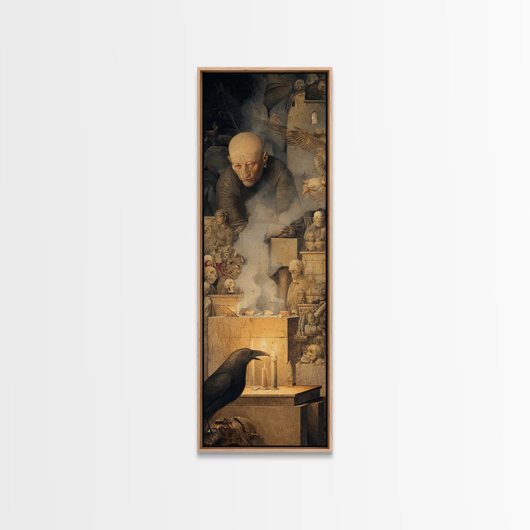 The Forgotten Crypt, Medieval Grotesque Art, Tall Narrow Wall Art, Macabre Wall Art, Canvas Print, Halloween Wall Art