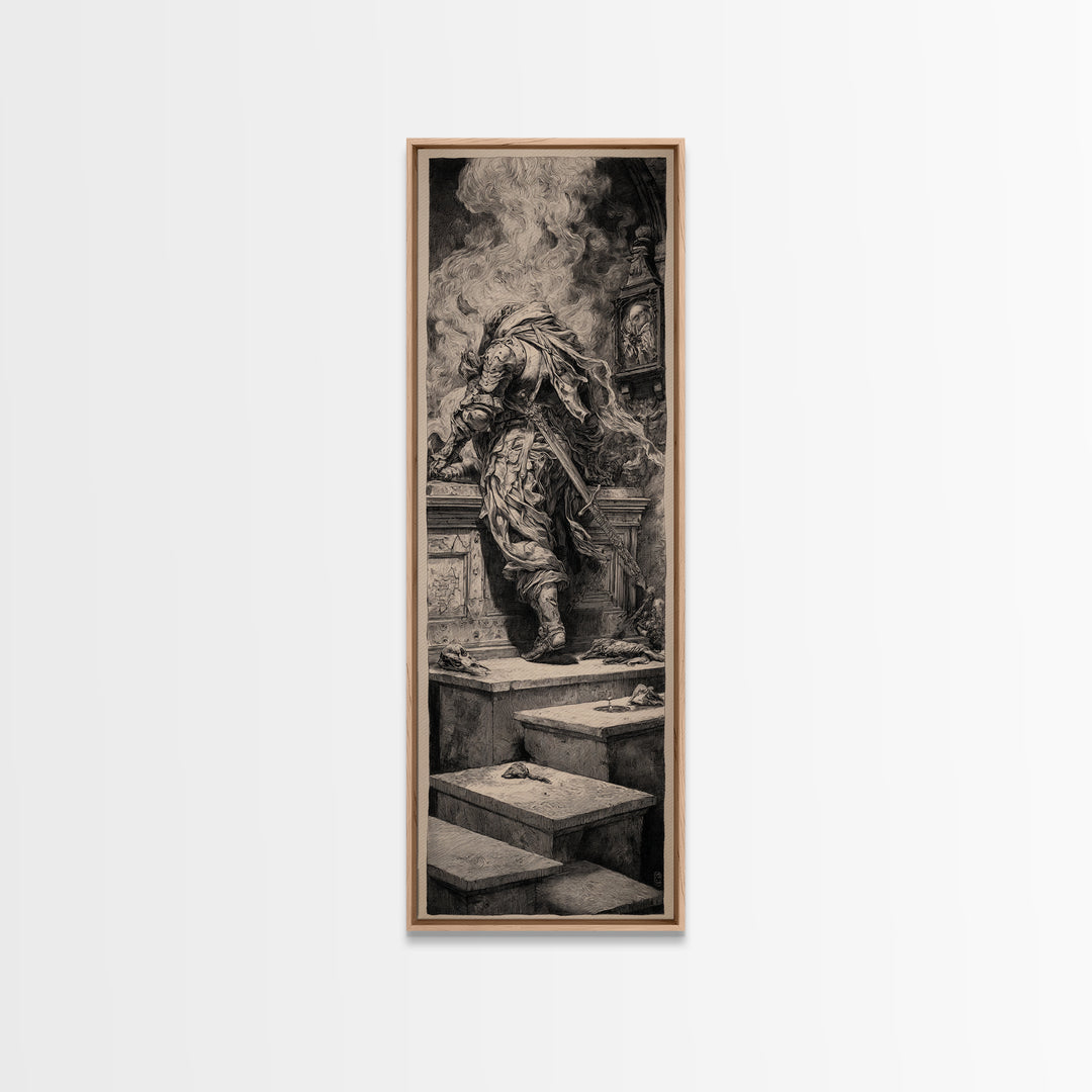 The Forgotten Crypt, Renaissance Engraving Art, Tall Narrow Wall Art, Dark Halloween Decor, Canvas Print, Halloween Wall Art