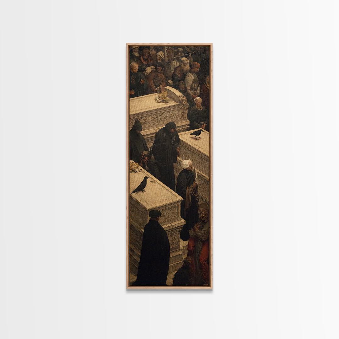 The Forgotten Crypt, Danse Macabre Art, Tall Narrow Wall Art, Macabre Wall Art, Framed Canvas Print, Halloween Wall Art