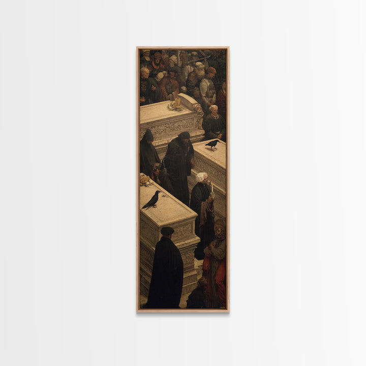 The Forgotten Crypt, Danse Macabre Art, Tall Narrow Wall Art, Macabre Wall Art, Framed Canvas Print, Halloween Wall Art