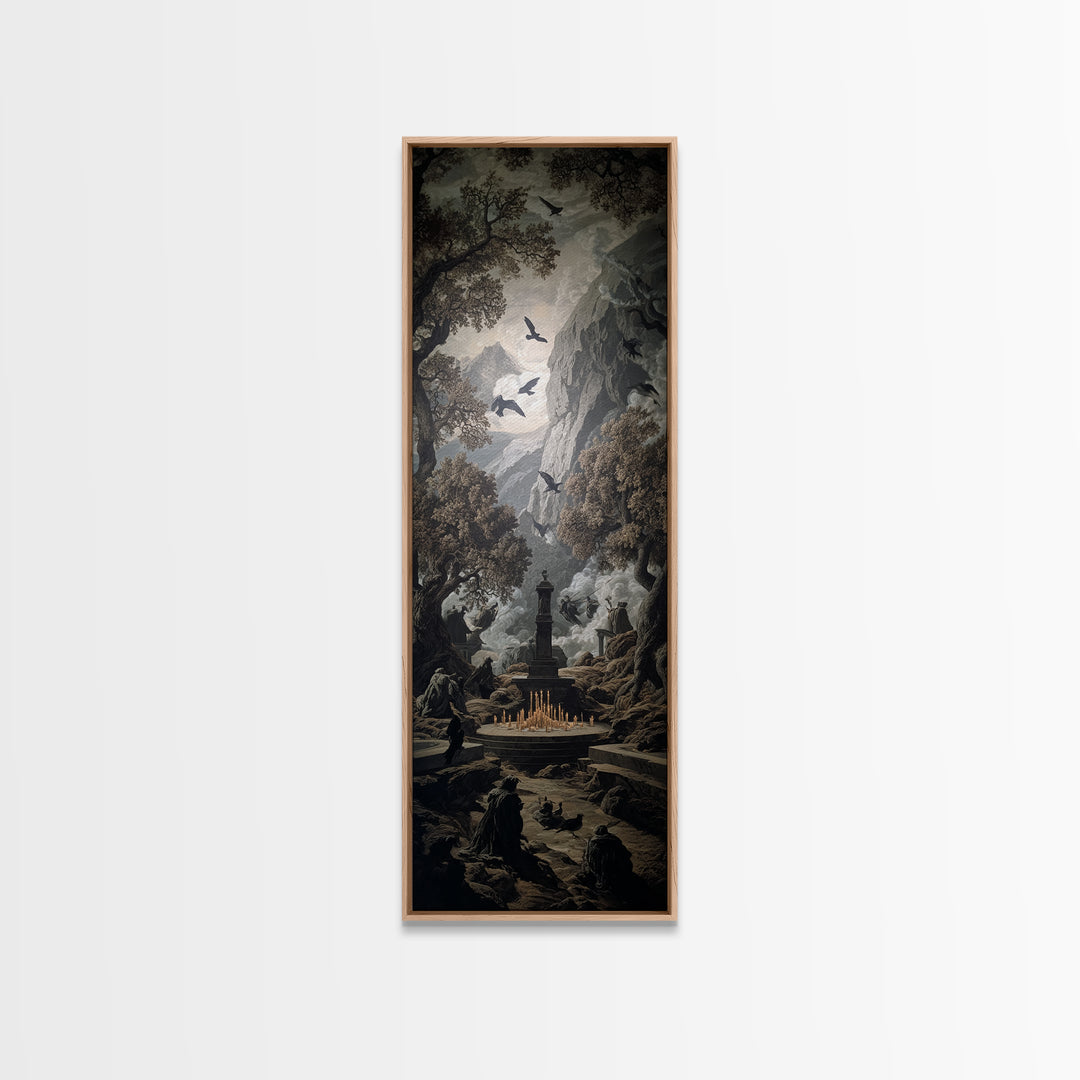 The Forgotten Crypt, Baroque Witchcraft Art, Tall Narrow Wall Art, Dark Halloween Decor, Canvas Print, Halloween Wall Art