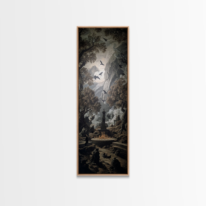 The Forgotten Crypt, Baroque Witchcraft Art, Tall Narrow Wall Art, Dark Halloween Decor, Canvas Print, Halloween Wall Art
