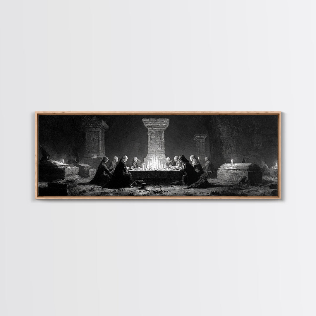 The Forgotten Crypt, Dark Romantic Horror Art, Extra Wide Wall Art, Dark Fantasy Wall Art, Canvas Print, Halloween Wall Art