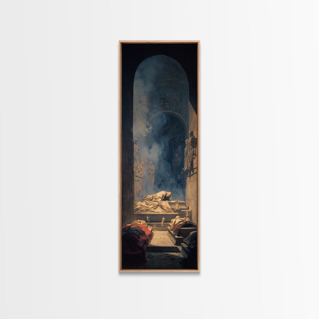 The Forgotten Crypt, Gothic Nightmare Art, Tall Narrow Wall Art, Dark Halloween Decor, Framed Canvas Print, Halloween Wall Art