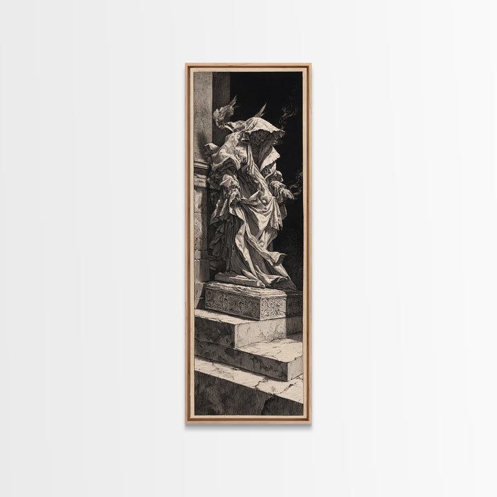 The Forgotten Crypt, Architectural Etching Art, Tall Narrow Wall Art, Dark Halloween Decor, Framed Canvas Print