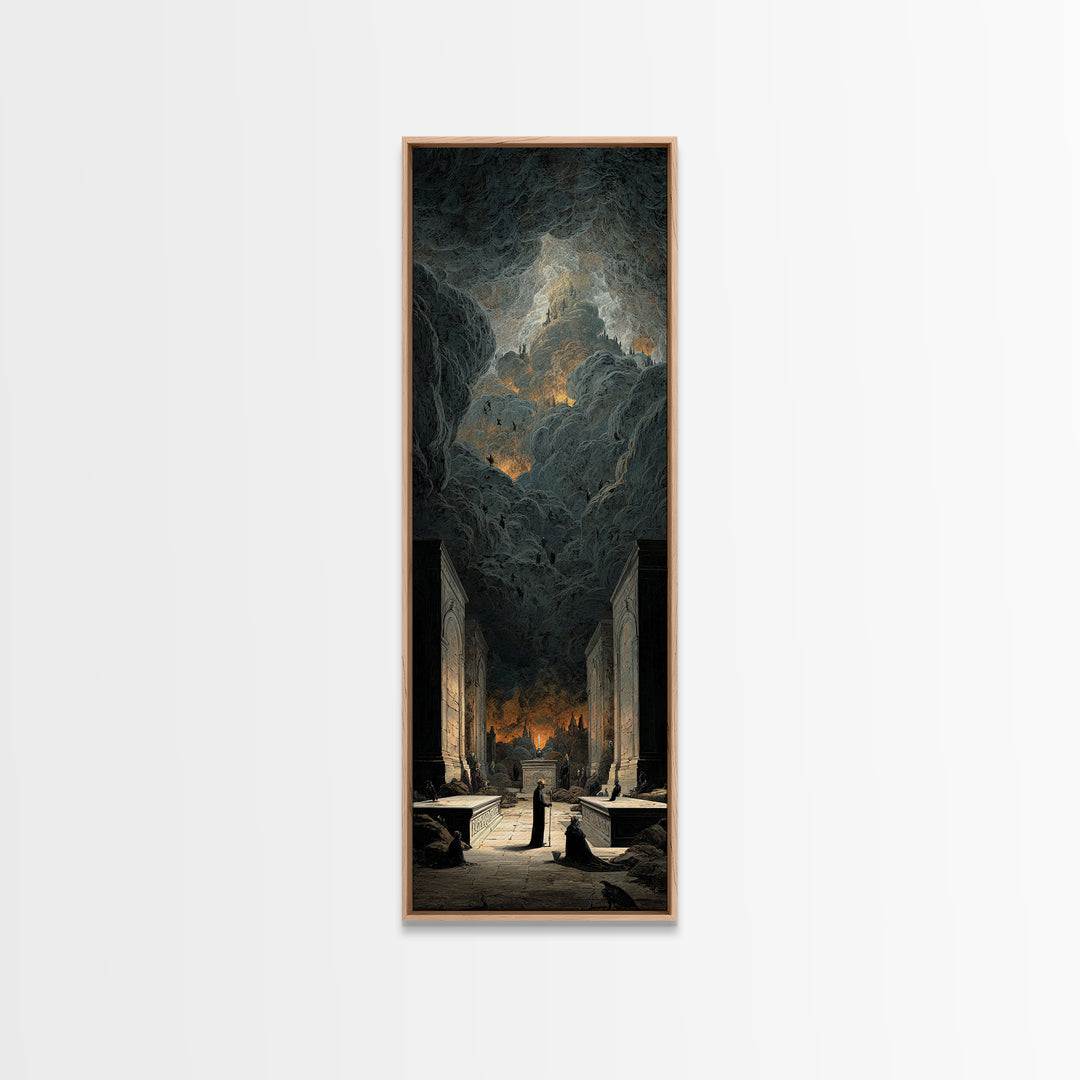 The Forgotten Crypt, Apocalyptic Romantic Art, Tall Narrow Wall Art, Macabre Wall Art, Framed Canvas Print, Halloween Wall Art