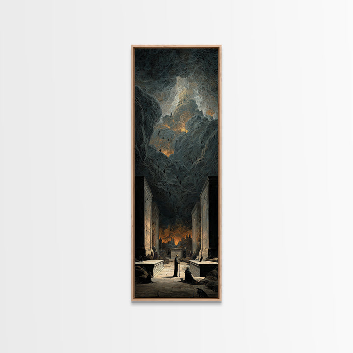 The Forgotten Crypt, Apocalyptic Romantic Art, Tall Narrow Wall Art, Macabre Wall Art, Framed Canvas Print, Halloween Wall Art