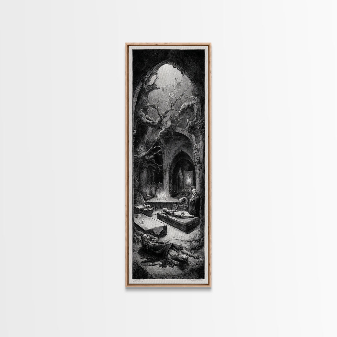 The Forgotten Crypt, Expressionist Nightmare Art, Tall Narrow Wall Art, Dark Halloween Decor, Framed Canvas Print, Halloween Wall Art