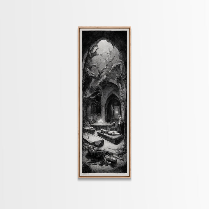 The Forgotten Crypt, Expressionist Nightmare Art, Tall Narrow Wall Art, Dark Halloween Decor, Framed Canvas Print, Halloween Wall Art