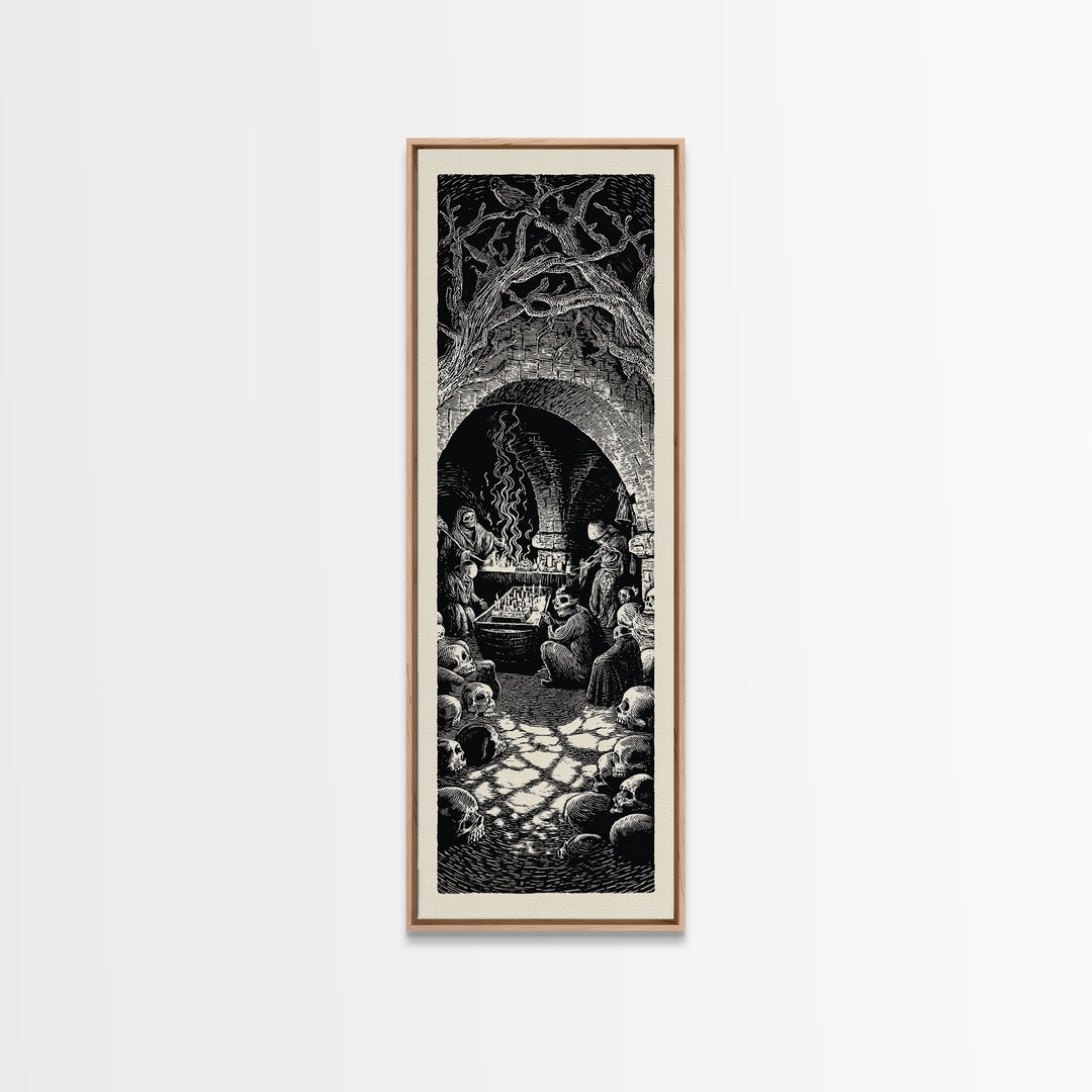 The Forgotten Crypt, Macabre Folk Print Art, Tall Narrow Wall Art, Gothic Horror Wall Art, Framed Canvas Print