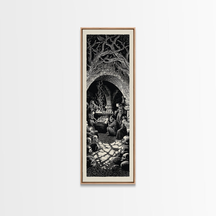 The Forgotten Crypt, Macabre Folk Print Art, Tall Narrow Wall Art, Gothic Horror Wall Art, Framed Canvas Print