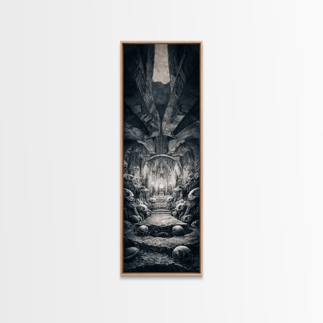 The Forgotten Crypt, Biomechanical Horror Art, Tall Narrow Wall Art, Gothic Horror Wall Art, Framed Canvas Print, Halloween Wall Art