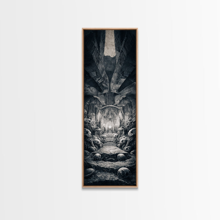 The Forgotten Crypt, Biomechanical Horror Art, Tall Narrow Wall Art, Gothic Horror Wall Art, Framed Canvas Print, Halloween Wall Art